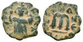 UMAYYAD CALIPHATE.Pseudo Byzantine Type.Imitating the Types of Constans II.Circa 647-670 AD.AE Fals

Obverse : IҺPЄR STOҺ; Crowned a nd draped bust fa...