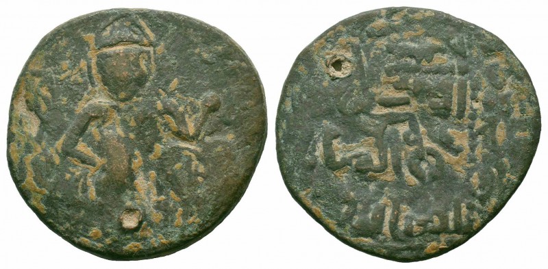 Begtiginids.Muzaffar al Din Kokburi.1167-1233 AD.No Mint.No Date.AE Dirham 

Obv...