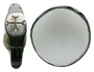 Byzantine.Circa 7th-13th century AD.Silver ring cross on bezel

Weight : 6.1 gr

Diameter : 20 mm
