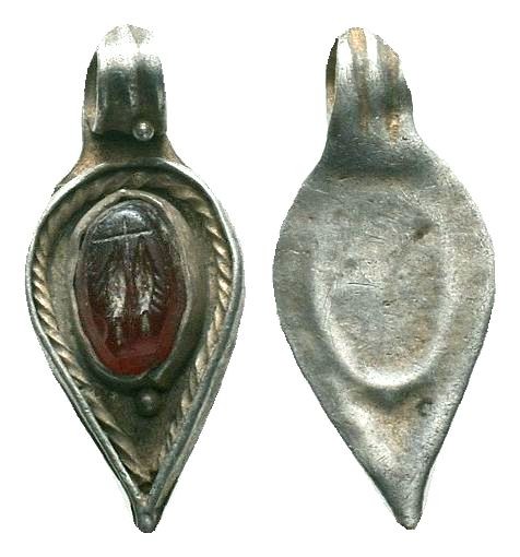 Byzantine.Circa 7th-13th century AD.Silver Pendant with a nice stone inlaid on b...