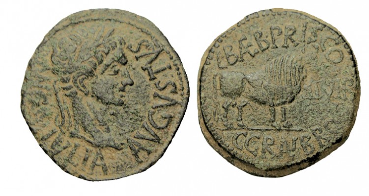 CALAGURRIS. As Augusto. L.Baebius Priscus, Cgran.Brocchus. ACCIP-3122a. Pát. ver...