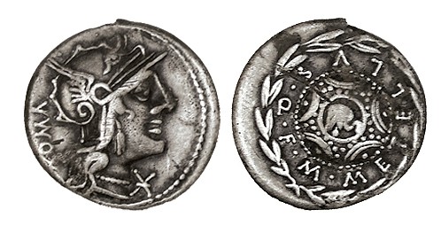 CAECILIA. Denario. M.Caecilius Metellus Q.F. Roma. CD-280. 3,76 g. Rayita en rev...