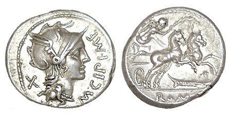 CIPIA. Denario. M.Cipius M.f. Incierta de Italia. CD-422, SI-1. 3,94 g. EBC