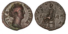 FAUSTINA I. As. R/ Ceres sentada a izq. con estátua de la Esperanza en su mano dcha. Y cetro. Ly.: AVGVSTA. HC-121. Pát. marrón. 11,40 g. ESCASA. MBC+...