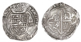 8 REALES. Segovia. s/f. A/. I sobre M encima del acueducto a izq. del escudo. Valor VIII superado de roel a dcha. XC - 166. 26,67 g. MUY ESCASA (MBC+)