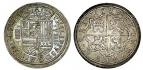 8 REALES. Segovia.1589. A/ Acueducto de tres arcos y un piso a izq. del escudo y hacia el exterior; a dcha. valor VIII. Ambos entre adornos florales. ...
