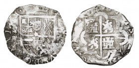 4 REALES. Segovia. ¿1601?. A/ Árbol sobre castillejo-IIII (vert.) a los lados del escudo. Ly.: PHILIPPVS.D.G.OMNIVM (par. vis.) R/ Escudo cuartelado c...