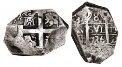 8 REALES. Lima. 1736-N. XC-657 (Vte.). Peso y módulo de 4 reales para su posible circulación en África. 16,56 g. MBC
