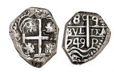 8 REALES. Potosí. 1749-q. XC-359 (Vte.). Peso y módulo de 4 reales para su posible circulación en África. 16,02 g. MBC+