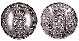 50 CÉNTIMOS. 1876-OT. Granada en escudete. XC-7. 2,51 g. EBC+