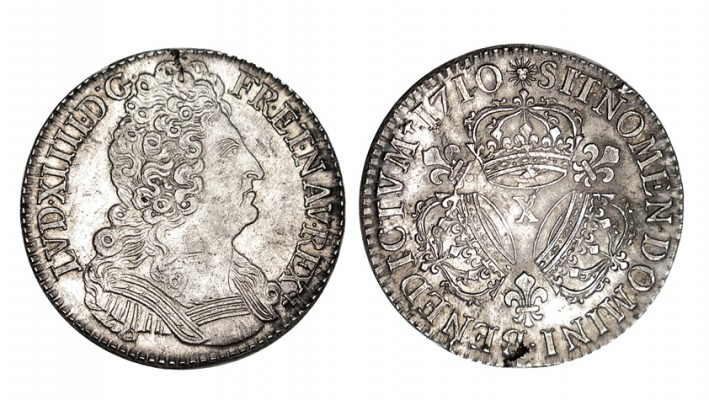 FRANCIA. 1/2 Escudo. Amiens. Luis XIV. 1710-X. W/KM-382.20. 15,23 g. Leve fallit...