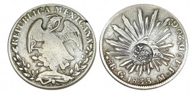 REPÚBLICA MEXICANA. 8 Rls. Guanajuato. 1833-MJ. Con resello de Isabel II para su circulación por Filipinas. W/KM-377.8. 26,85 g. MBC