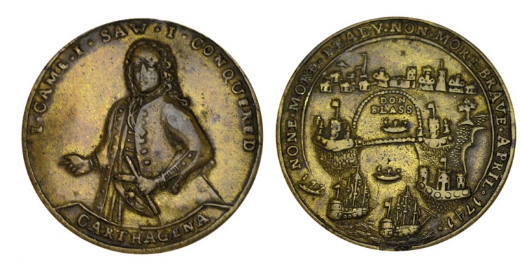 ALMIRANTE VERNON. "TOMA DE CARTAGENA". 1741. A/ Almirante Vernon a izq. Con vara...