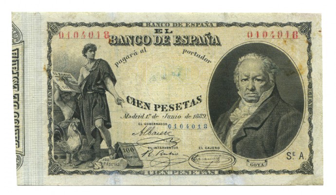 100 PESETAS. 1 junio 1889. nº 018. B-83. Manchita en anv. BC+