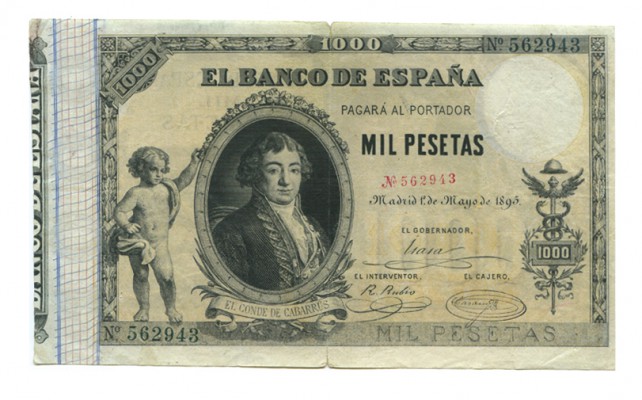 1000 PESETAS. 1 mayo. 1895. nº 943. Leve rotura arriba y abajo por doblez. B-87....