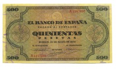 500 PESETAS. Burgos. 20 mayo 1938. S/A 898. D-34. Ligero doblez central. EBC