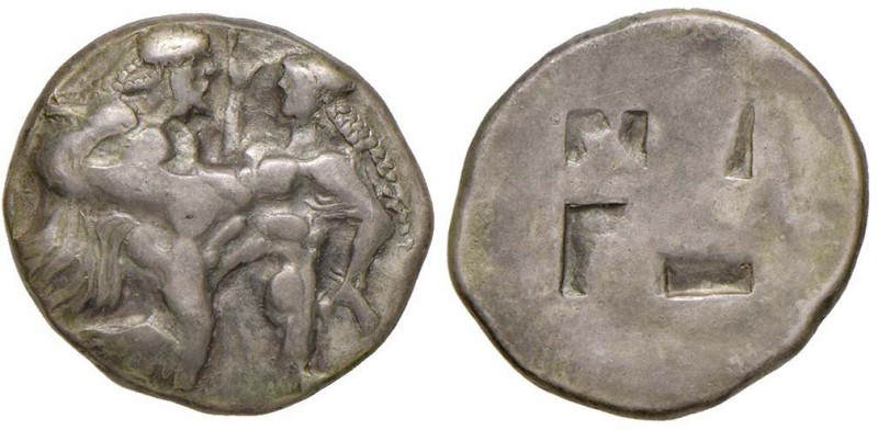 TRACIA Thasos - Statere (500-180 a.C.) Satiro con ninfa - R/ Quadrato quadripart...