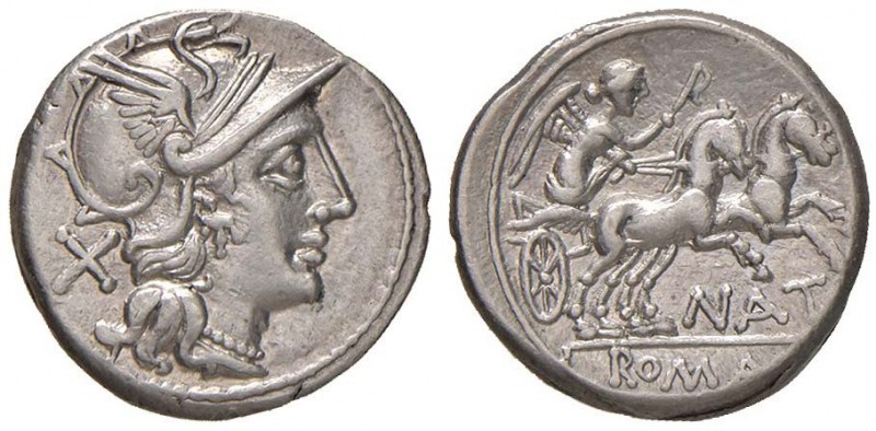 Pinaria - Pinarius Natta - Denario (149 a.C.) Testa di Roma a d. - R/ La Vittori...