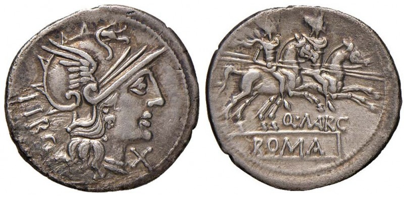 Marcia - Q. Marcius Libo - Denario (148 a.C.) Testa di Roma a d. - R/ I Dioscuri...