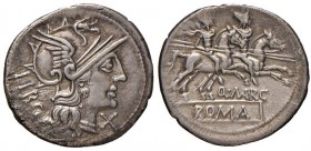 Marcia - Q. Marcius Libo - Denario (148 a.C.) Testa di Roma a d. - R/ I Dioscuri a cavallo a d. - B. 1; Cr. 215/1 AG (g 3,60) Ex Negrini 12/2007. Ossi...
