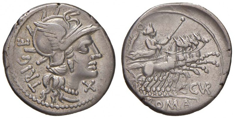 Curiatia - C. Curiatius Trigeminus - Denario (142 a.C.) Testa di Roma a d. - R/ ...