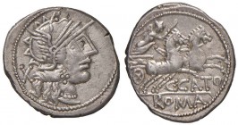 Porcia - C. Cato - Denario (123 a.C.) Testa di Roma a d. - R/ La Vittoria su biga a d. - B. 1; Cr. 274/1 AG (g 3,99) Ex Artemide 2007, lotto 115. Graf...