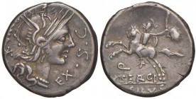 Sergia - M. Sergius Silus - Denario (116-115 a.C.) Testa di Roma a d. - R/ Cavaliere a s. con la spada sguainata - B. 1; Cr. 286/1 AG (g 3,74) Ex Negr...