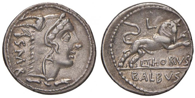Thoria - L. Thorius Balbus - Denario (105 a.C.) Testa di Giunone Lanuvia a d. - ...