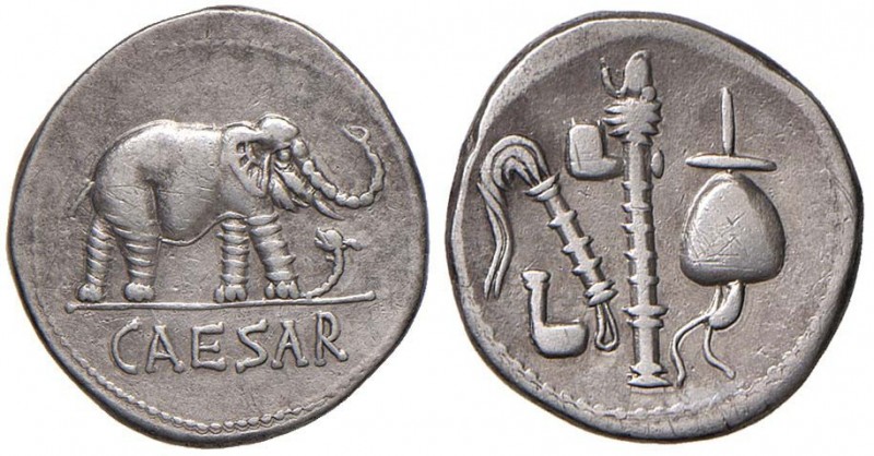Giulio Cesare - Denario (49 a.C., zecca itinerante con Cesare) Elefante andante ...