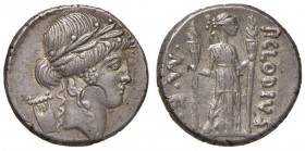 Clodia - P. Clodius M. f. Turrinus - Denario (42 a.C.) Testa di Apollo a d. - R/ Diana Lucifera stante a d. con due torce - B. 15; Cr. 494/23 AG (g 4,...