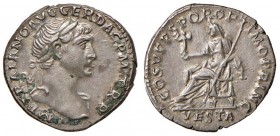 Traiano (103-111) Denario - Busto laureato a d. - R/ Vesta seduta a s. - RIC 108 AG (g 3,74)
BB/BB+