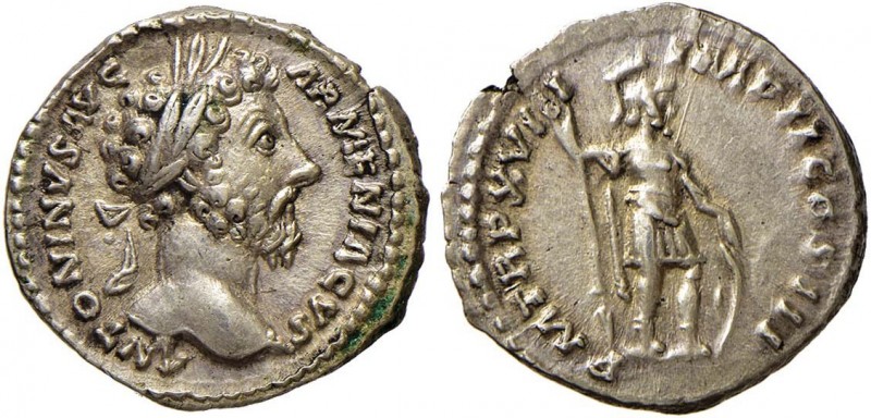 Marco Aurelio (161-180) Denario - Testa laureata a d. - R/ Marte stante a d. - R...