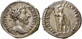 Marco Aurelio (161-180) Denario - Testa laureata a d. - R/ Marte stante a d. - RIC 92 AG (g 3,38)
SPL+