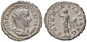 Gordiano III (238-244) Antoniniano - Busto radiato e drappeggiato a d. - R/ Il Sole stante a s. AG (g 3,94) Macchia al D/
SPL+