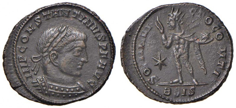 Costantino I (306-337) Follis (Siscia) - Testa laureata a d. - R/ Il Sole stante...