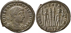 Costantino II (337-340) Follis (Thessalonica) Busto diademato a d. - R/ Due soldati stanti di fronte - AE (g 2,50)
BB+