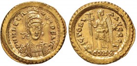 Marciano (450-457) Solido (Constantinopoli) - Busto elmato - R/ La Vittoria stante a s. - RIC AU (g 4,47) Difetti di coniazione
SPL