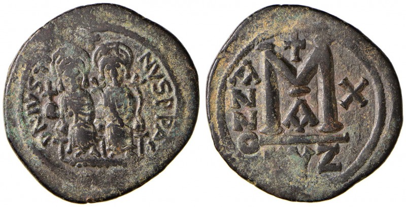 BISANZIO Giustino II (565-578) Follis A. X (Cyzicus) Giustino e Sofia seduti di ...