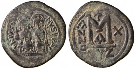 BISANZIO Giustino II (565-578) Follis A. X (Cyzicus) Giustino e Sofia seduti di fronte &ndash; R/ Valore &ndash; Sear 372 AE (g 13,71)
BB+