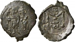 BISANZIO Costante II (641-668) Follis (Siracusa) - Gli imperatori stanti di fronte - R/ Lettera M - Sear 1109 AE (g 4,22) Di bella qualità per questo ...
