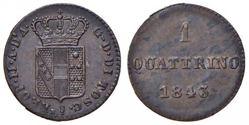 FIRENZE Leopoldo II (1824-1859) Quattrino 1843 - MIR 465/16 CU (g 0,97) Dall’ast...