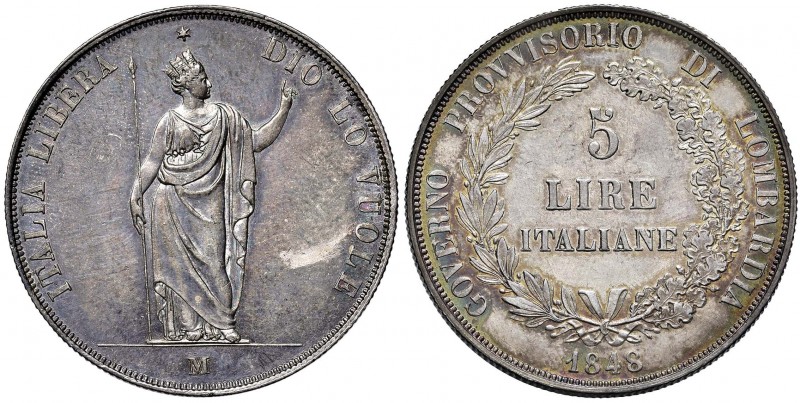 MILANO Governo provvisorio (1848) 5 Lire 1848 - Mont. 425; Pag. 213 AG (g 24,97)...