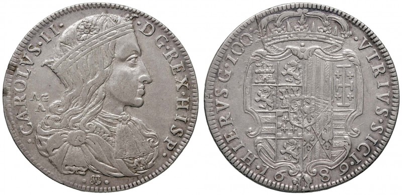 NAPOLI Carlo II (1674-1700) Ducato 1689 - Magliocca 6 AG (g 25,51) Graffietti di...