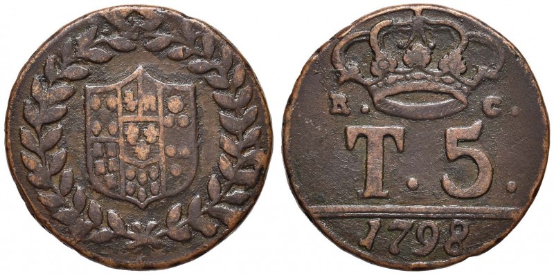 NAPOLI Ferdinando IV (1759-1816) 5 Tornesi 1798 senza P - Magliocca 297a CU (g 1...