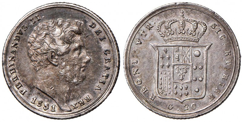 NAPOLI Ferdinando II (1830-1859) 20 Grana 1851 - MIR 509/11 AG (g 4,56) Il secon...