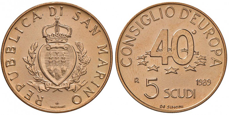 SAN MARINO 5 Scudi 1989 - AU (g 16,96) In astuccio con certificato di garanzia
...