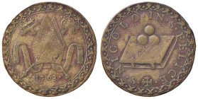 Clemente XIII (1758-1769) Bologna - Tessera caritativa 1763 San Nicolò in San Felice - AE (g 4,11 - Ø 27 mm) RR
qBB/BB