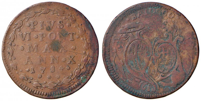 Pio VI (1774-1799) Bologna - Baiocco 1784 A. X - Munt. 258 CU (g 14,53) RR Depos...