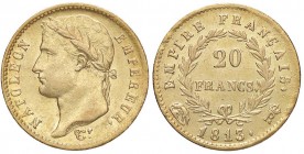 Napoleone (1804-1814) Roma - 20 Franchi 1813 - Gig. 20 AU (g 6,43) RR Minimi graffietti sulla guancia e modeste schiacciature al bordo del R/
BB