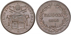 Gregorio XVI (1831-1846) Baiocco 1840 A. X - Nomisma 515 CU (g 9,99) Screpolature al bordo, rame rosso
qFDC